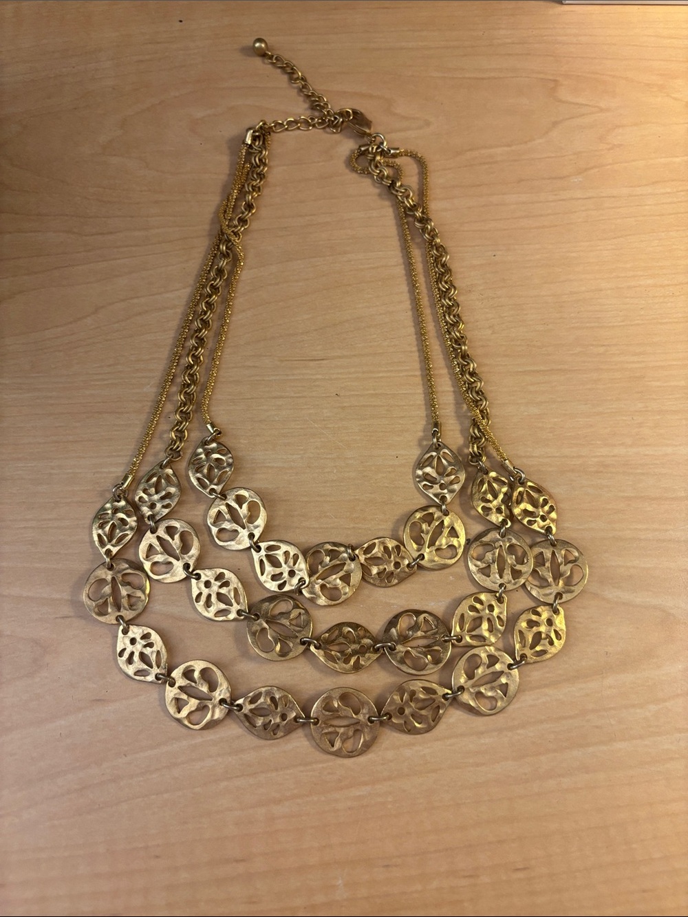 Gold-Tone Multi-Strand Floral Medallion Necklace
